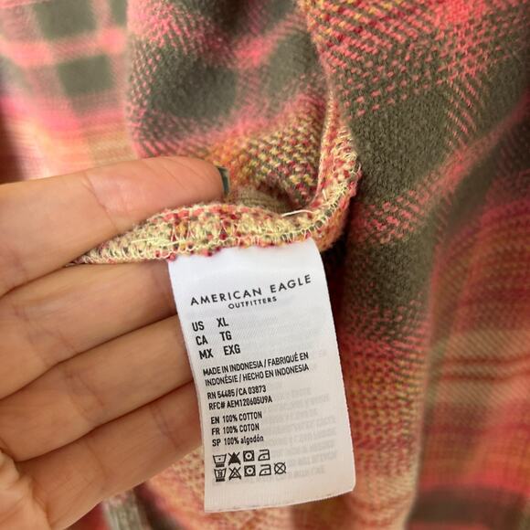 American Eagle Women's Pink Thick Flannel Shacket Size XL - Picture 6 of 8